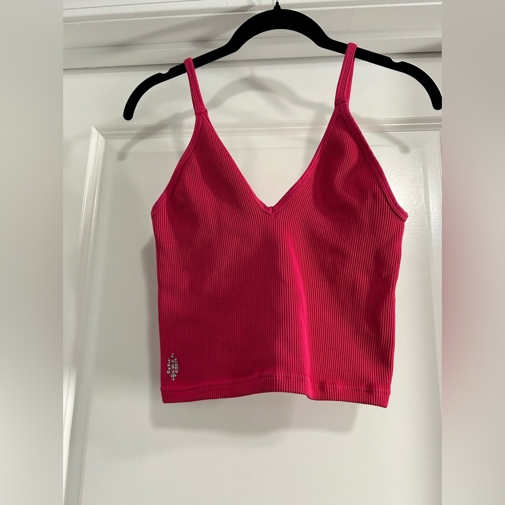 Free People Pink Ribbed V-Neck Tank Top